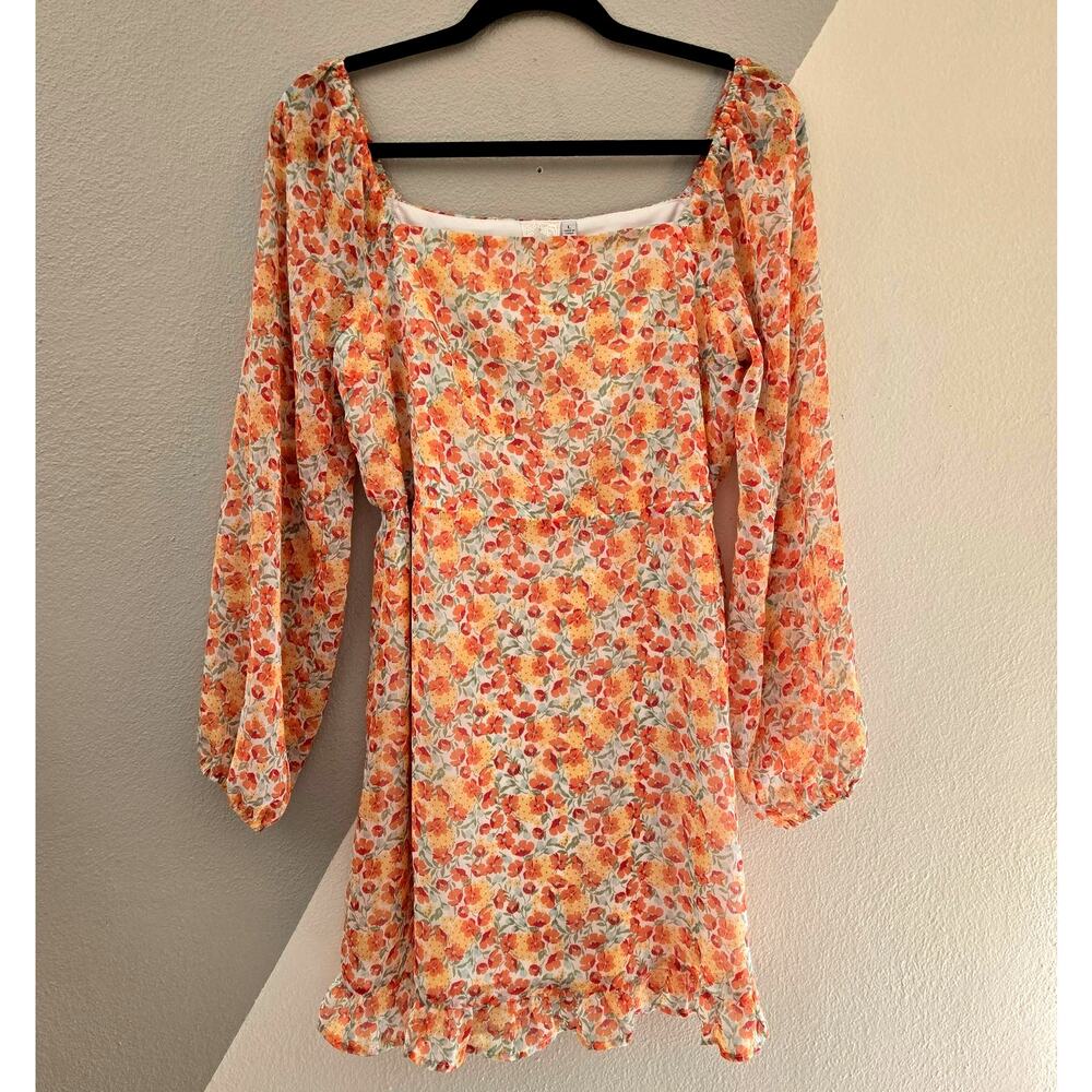 Sadie & Sage peasant ruffle hem mini dress L